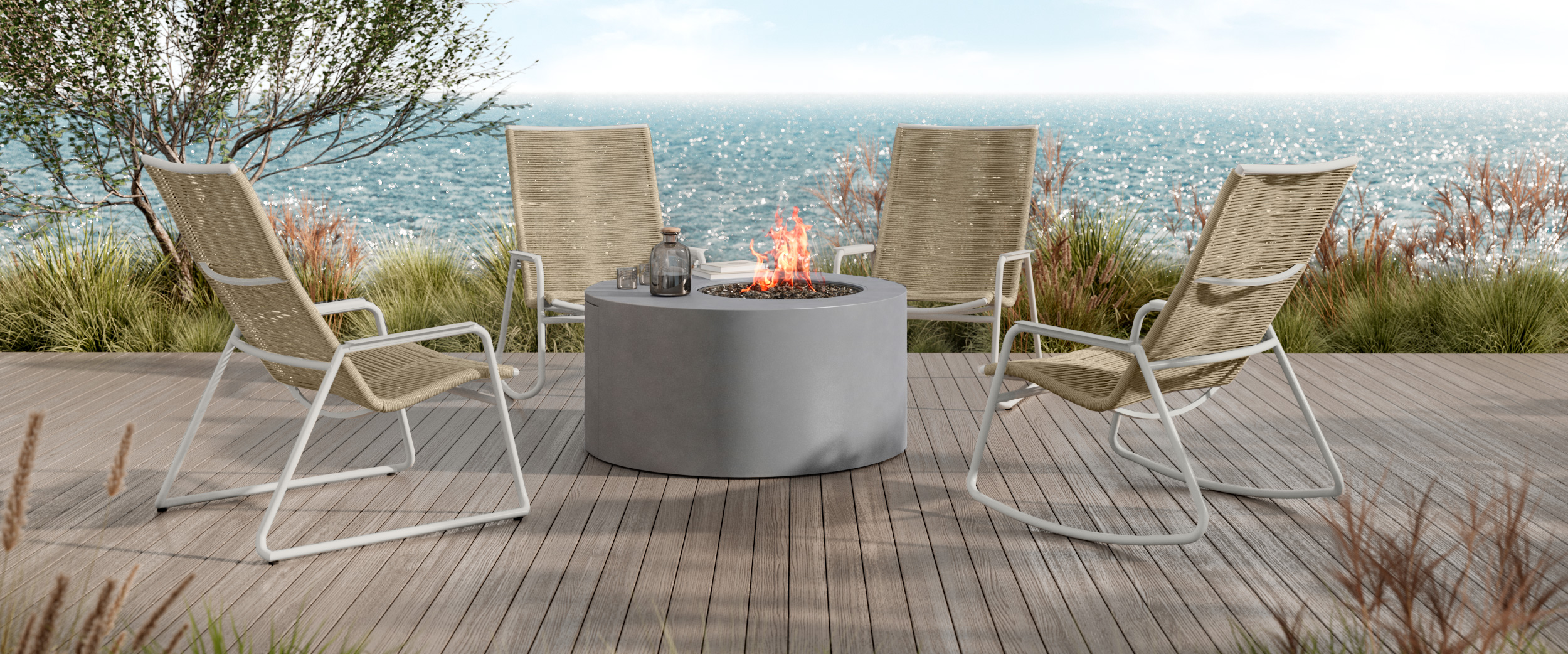 Cabana High Back Chat Bellino Fire Pit Concrete