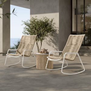 Cabana High Back Rockers Barley Bone + Hampton End Table Flax+Aspen Alabaster