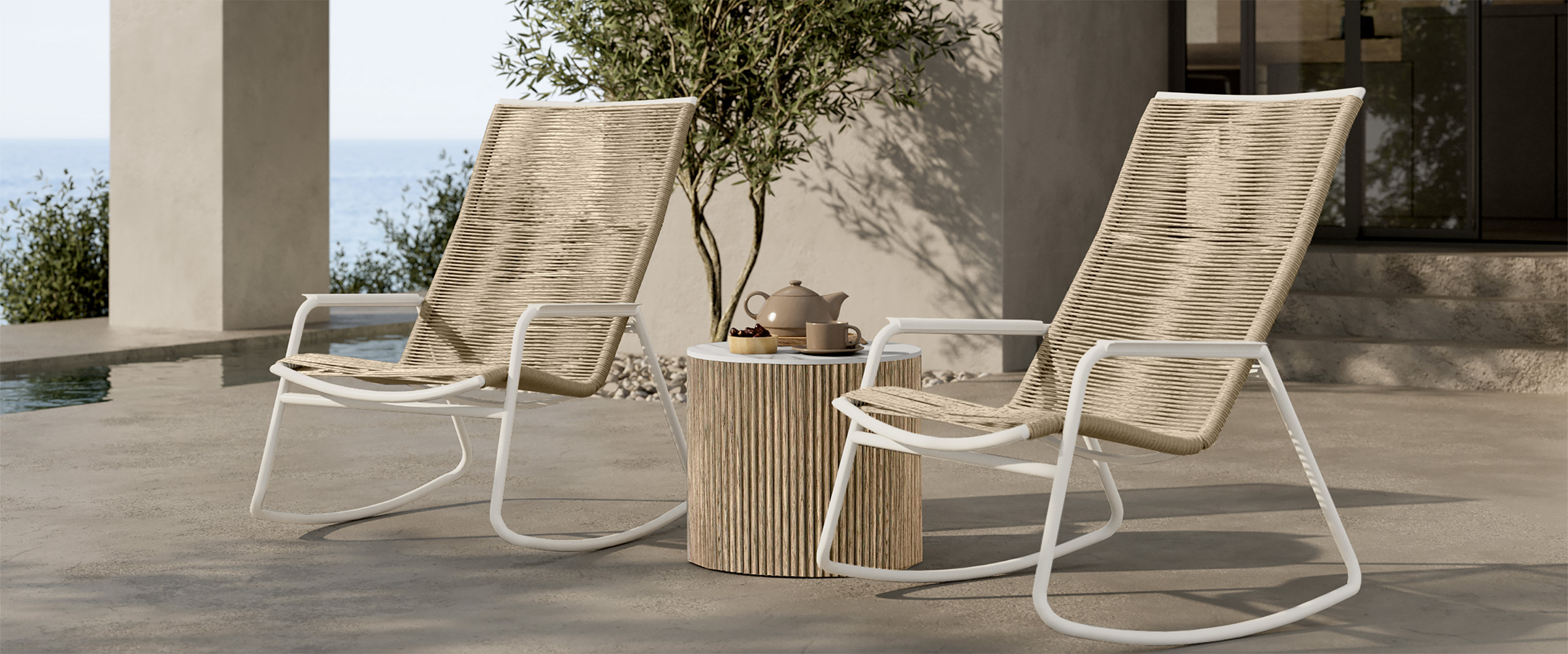 Cabana High Back Rockers Barley Bone Hampton End Table FlaxAspen Alabaster