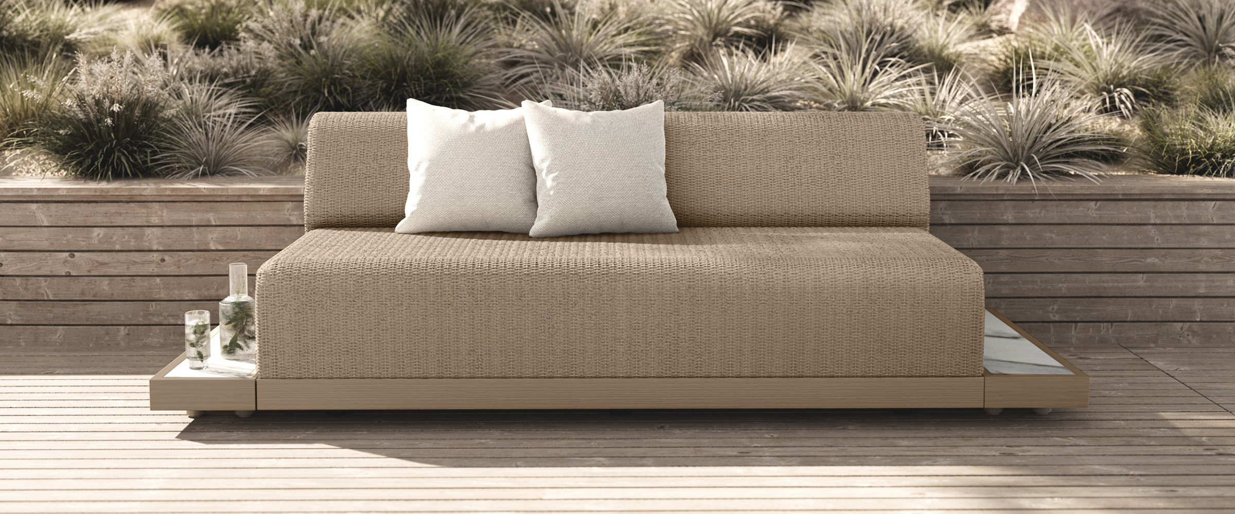 Grande 70 Sofa Barley Side Tables with Aspen Alabaster Tops