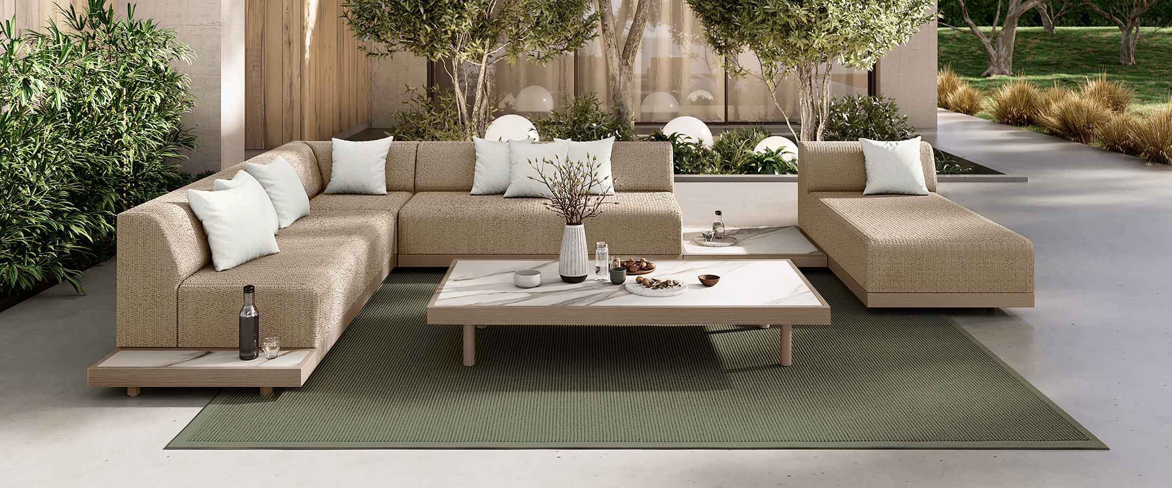 Grande Sectional Chaise Barley Flax Aspen Alabaster Tops