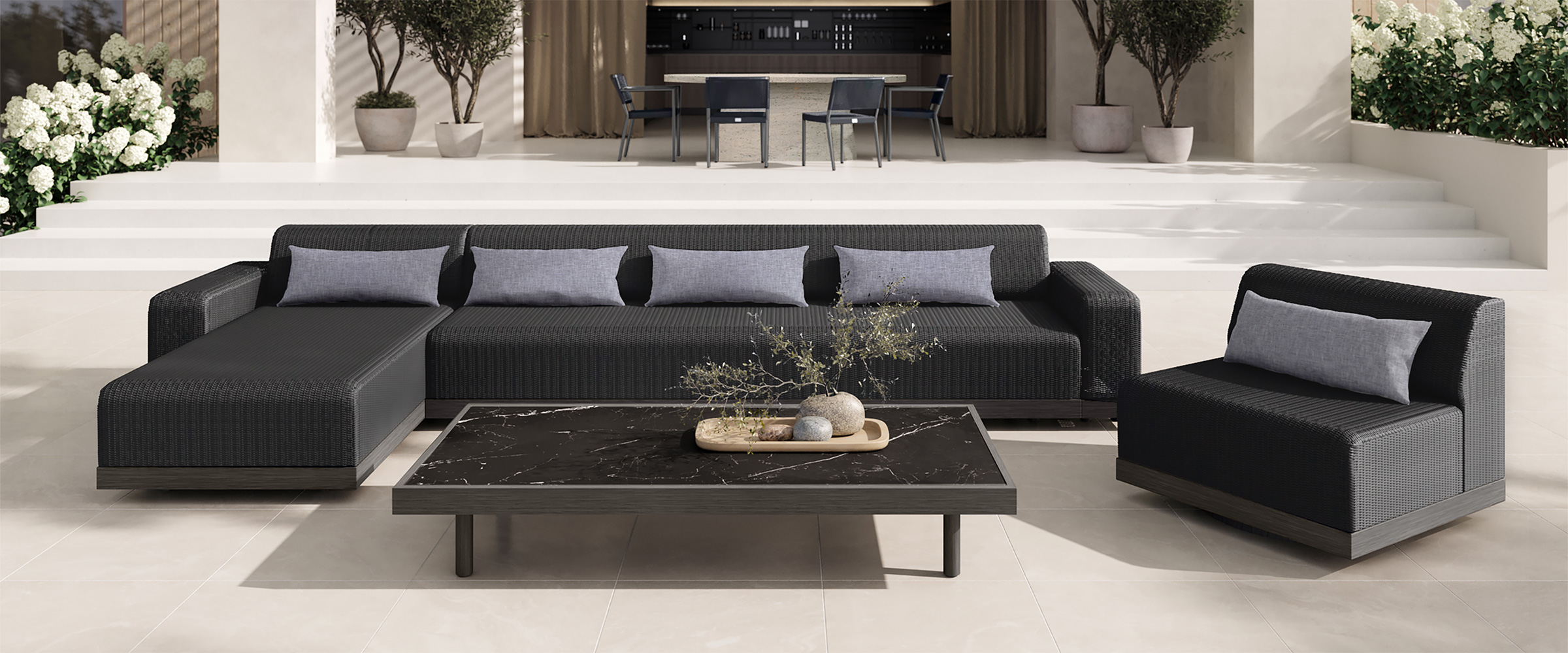 Grande Sectional Chaise Coal Black Aspen Onyx Tops