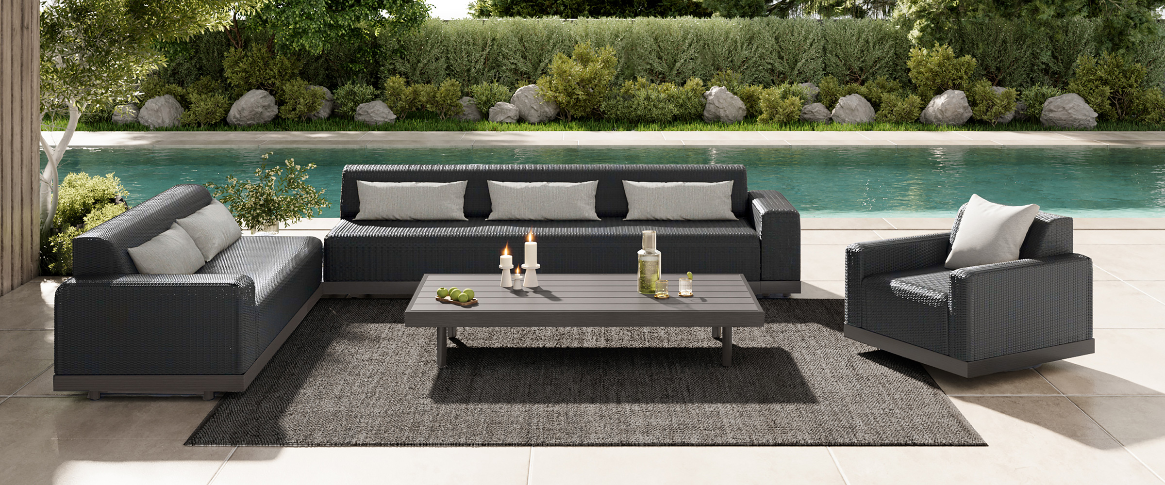 Grande Sectional Coal Smoke with Grande Tables Alu Inserts Smoke