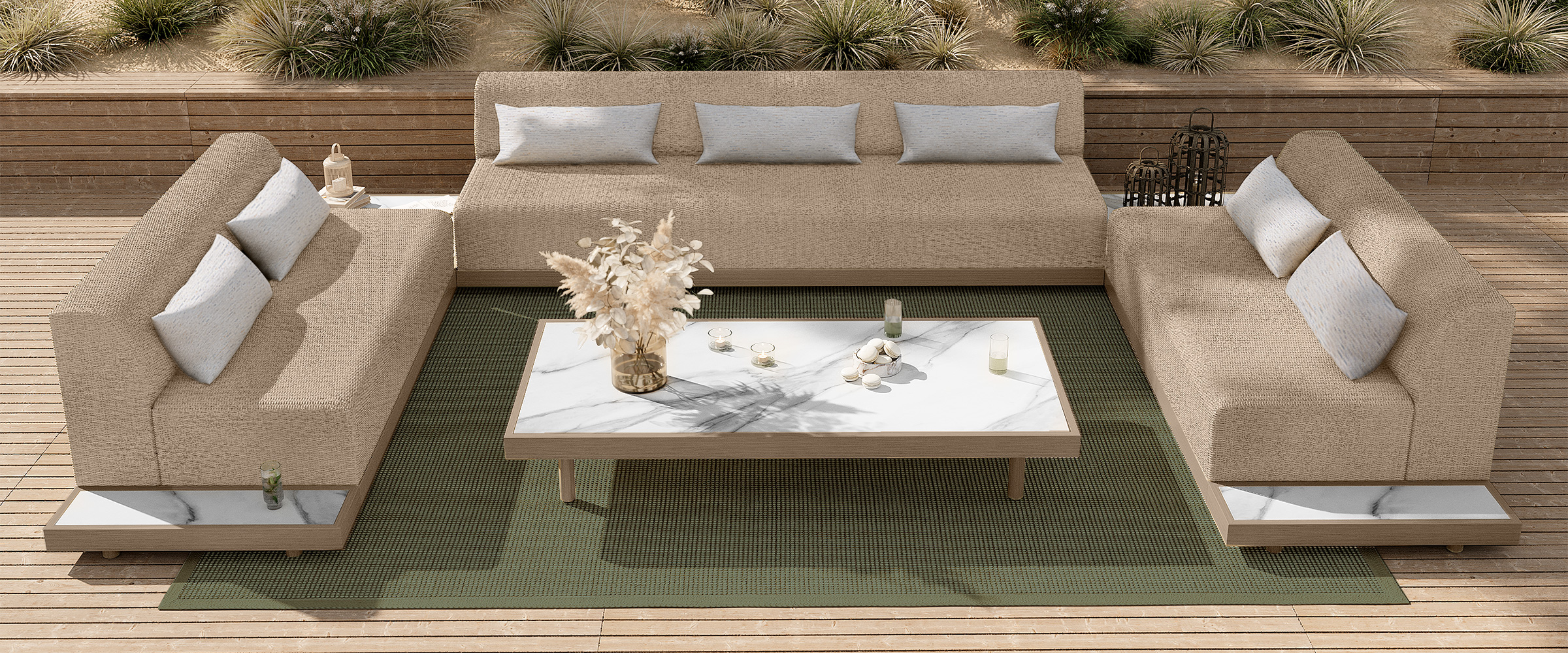 Grande Sofa Sectional Barley Flax Aspen Alabaster Tops