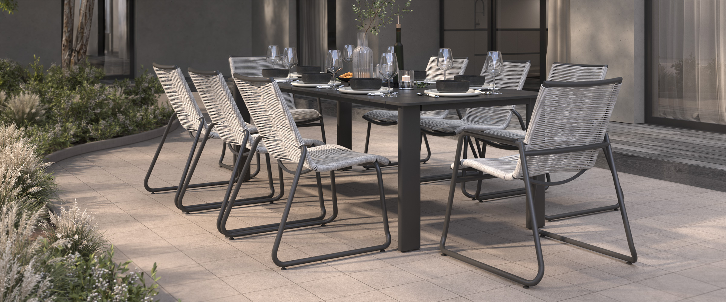 Cabana Dining Pearl Onyx + Tolle Dining Table